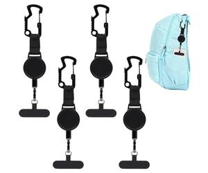 Derwrtup 4 Pièces Attache Antivol pour Téléphone Portable, 60cm Cordons De Téléphone Rétractables avec Boucle d'embrayage Antivol, pour Randonnée, Cyclisme, Escalade, Noir