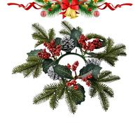 Derwrtup Anneaux de bougie de Noël pour colonnes, couronnes de bougies de Noël, anneau porte-bougie d'artiste de 11 pouces - baies, noisettes, feuilles vertes, décoration de table florale artificielle