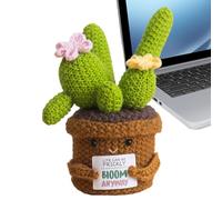 Derwrtup Cactus au Crochet - en Pot Faite à la Main | Décoration de Bureau fabriquée à la Main en Forme de Cactus pour Adolescents et praticiens de Pleine Conscience