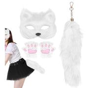 Derwrtup Costume Loup Adulte, Costume Jeu de Rôle, Accessoires Déguisement Mignons Gants Pattes Masque Queue pour Fêtes Halloween Cosplay Carnaval
