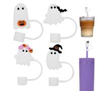 Derwrtup De Paille Halloween - Fantômes Drôles - 4 Pièces Couvercles Effrayants Réutilisables Silicone Cuisine Toussaint Thanksgiving Noël Adultes