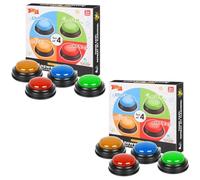 Derwrtup Lot de 2 buzzers lumineux et sonores - Touches sonores et sonores - Jeu de signaux Quizshow, Ø 9 cm, pour famille, école et fête, lumière LED, sirène et buzzer, jouet éducatif à partir de 3
