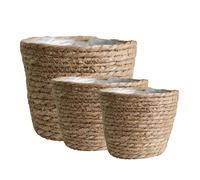 Derwrtup Lot de 3 paniers à en jonc de mer - Cache-Pot tressé Boho - Pots de Fleurs Ronds - avec Doublure en imperméable de Style bohème - pour Accessoires, Maquillage, tampons, Jouets