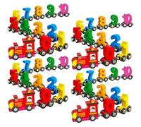 Derwrtup Lot de 4 jouets magnétiques en bois à partir de 2 à 3 - 4 ans, locomotive avec trains et wagons à chiffres, train en bois, décoration de table, jouet de motricité - Jeu éducatif
