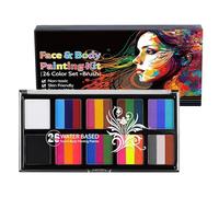 Derwrtup Peinture pour le visage et le corps d'Halloween pour , Peinture pour le visage à base d'eau sûre Peinture pour le corps lavable, Poudre pigmentée 26 couleurs pour le visage, kit de peinture