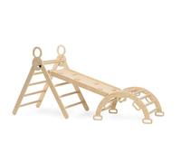 Deryan 5 en 1 Triangle Arche Montessori | Arche d'escalade Enfants avec Toboggan Bois,Rampe, Échelle Réglable, Charge 40KG, pour Tout-Petits Bébé 3 Ans+ | Naturel
