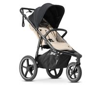Deryan Bolt Poussette 3 Roues Tout Terrain Runner, Roues XL Gonflables 6 mois à 4 ans, Suspension, Position Allongée, Pliable, Jusqu'à 22 kg, Guidon Réglable, Panier XL Jusqu'à 3 kg, Crème