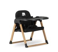 Deryan Booster S Rehausseur de Chaise Pliable pour Bébé - 6 à 36 Mois - Jusqu’à 15 kg - Harnais 3 Points Réglable - Plateau Amovible - 2 Sangles de Fixation - Noir/Bois