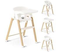 Deryan Chaise Haute évolutive 4en1, Pour Bébé Ergonomique, Confortable, Inclinable, Pliable, Avec Hauteur Réglable, Repose-Pieds, Plateau Amovible, 6 mois à 3 ans (50 kg) - Bois/Blanc