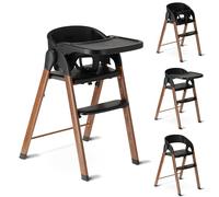 Deryan Chaise Haute évolutive 4en1, Pour Bébé Ergonomique, Confortable, Inclinable, Pliable, Avec Hauteur Réglable, Repose-Pieds, Plateau Amovible, 6 mois à 3 ans (50 kg) - Bois/Noir