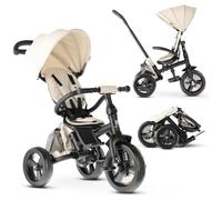 DERYAN Tricycle Bébé Explorer de 9 Mois à 25 kg - Draisienne Évolutif - Velo Poussette - Trike Bebe - Facile À Plier - Pliable - Capote dépliable avec Pare-Soleil - Crème