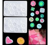 DeryArcle 2 Pièces Moule Bouton Resine Epoxy Moule en Silicone Bijoux de Forme Cœur Fleur Moulle Resine de Coulée Moulage pour Boucles D'oreilles Porte Clés