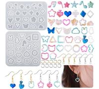 DeryArcle 2 pieces Moule en resine Pendentif Coeur, Moules Silicone Boucle D'oreille, Moulle de moulage Resine Epoxy Étoile Lune Shaker Mold pour DIY Petit Bijoux Collier Porte Clés charme