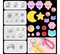 DeryArcle 4 Pcs Moule Bijoux Resine Epoxy, Moule Patte de Chat Resine Epoxy, Moule en Silicone pour Resine Boucle d'oreille, étoile Lune Pendentif Décorations de Porte Clef