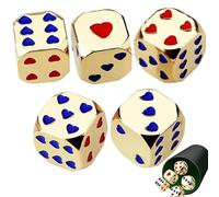 Dés à six faces - Dés standard 1,3x1,3 cm | Jeux de 5 pièces, motif coeur de jeu de table à six côtés, métal lisse de 13 mm, coin rond, jeu de table, 5X pour jeux de société, boisson, divertiss