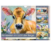 Des âmes d'alpage dans la lumière des montagnes. Des vaches charmantes dans une optique artistique à l'huile, Version française (Calendrier mural 2026 DIN A4 portrait), Calendrier CALVENDO mensuel