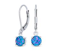 Des Boucles D'Oreilles Pendantes Simples Et Rondes En Argent Sterling Avec Un Opale Bleu Créé Et Des Fermoirs À Levier Pour Femmes La Pierre De Naissance D'Octobre