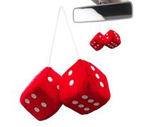 Dés carrés de 7 cm de style rétro en peluche douce et moelleuse avec points blancs - Accessoire classique à suspendre pour rétroviseur de voiture, camion, VUS - Joli cadeau décoratif (rouge)
