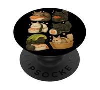 Des chats Maine Coon en guise de sushi dans un graphique d'art culinaire japonais kawaii PopSockets PopGrip Adhésif