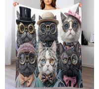 des Chats Qui Portent des Lunettes Couverture Polaire 220x240cm, Portraits d'animaux Anthropomorphes Flanelle Couverture Polaire, Couvertures en Flanelle pour Aux Canapés Et Aux Lits Chaud Durable