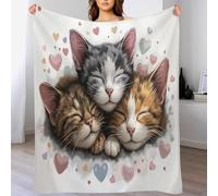 des Chats Qui Se Câlinent avec Amour Couverture Polaire 220x240cm, Animaux À L'Aquarelle Flanelle Couverture Polaire, Couvertures en Flanelle Confortable pour Aux Canapés Et Aux Lits Chaud Durable