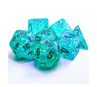 Dés Chessex Borealis Teal/Gold LUMINARY (Set de 7) - Brille Dans Le Noir