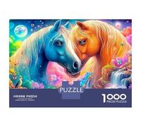 des Chevaux Bleus et Oranges dans Une forêt Magique Puzzle De 1000 Pièces Bon Cheval Défiant Et De Jeu d'esprit pour Toutes Les Âges 38x26cm/1000pcs