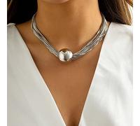 Des colliers multicouches superflus de Wedity Punk Bracelets collier collier de collier de Choker à sphère géométrique chaînes de bijoux pour femmes et filles (Collier d'argent)