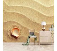 Des Coquillages De Plage Simples Beaux Et Dorés Papier Peint 3D Installation Facile Intissé Tapisserie Bureau Salon Canapé Chambre Décoration Murale-350cm×256cm