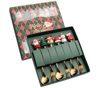 Des cuillères de Noël et des fourchettes 6 pcs Père Noël, cuillères à thé de renne et fourches dessert