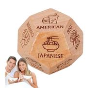 Dés de date pour couples - Dés de décision alimentaire - En bois « What to Eat » - Dés à manger à 12 faces - Jeu de décision amusant - Réutilisable pour Noël, anniversaire