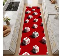 Dés de Mahjong Géométrique Abstraits Tapis Salon Lavable en Machine 60x150 cm Tapis antidérapant, Géométrique Luxueux Rouge Descente de Lit pour Le Salon, l'entrée, la Chambre et la Cuisine Carpet