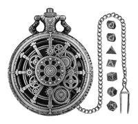 Dés de montre de poche - Jeu de dés polyédriques en métal pour jeux de rôle | Boîtier de montre de poche vintage avec dessus de table, rangement décoratif pour RPG, donjon et jeux fantastiques