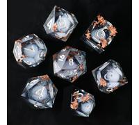Dés DND Lot de 7 Noyau Liquide, Sables Mouvants Dés Polyédriques à Bords Tranchants Résine pour Donjons et Dragons, Dés D&D RPG D20 D12 D10 D8 D6 D4 Faits à la Main pour Jeux de Rôle