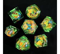 Dés DND Lot de 7 Noyau Liquide, Sables Mouvants Dés Polyédriques à Bords Tranchants Résine pour Donjons et Dragons, Dés D&D RPG D20 D12 D10 D8 D6 D4 Faits à la Main pour Jeux de Rôle