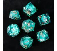 Dés DND Lot de 7 Noyau Liquide, Sables Mouvants Dés Polyédriques à Bords Tranchants Résine pour Donjons et Dragons, Dés D&D RPG D20 D12 D10 D8 D6 D4 Faits à la Main pour Jeux de Rôle