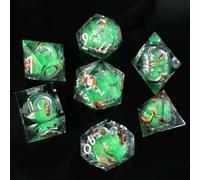 Dés DND Lot de 7 Noyau Liquide, Sables Mouvants Dés Polyédriques à Bords Tranchants Résine pour Donjons et Dragons, Dés D&D RPG D20 D12 D10 D8 D6 D4 Faits à la Main pour Jeux de Rôle