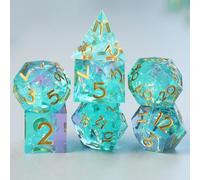 Dés DND Set 7 pièces Résine Polyédriques Sharp Edge Dice Faits à la Main pour Donjons D4 D6 D8 D10 D12 D20 D% Dragons MTG Ttrpg Pathfinder RPG Dés Jeu de Role avec Boîte Cadeau