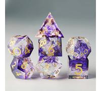 Dés DND Set 7 pièces Résine Polyédriques Sharp Edge Dice Faits à la Main pour Donjons D4 D6 D8 D10 D12 D20 D% Dragons MTG Ttrpg Pathfinder RPG Dés Jeu de Role avec Boîte Cadeau