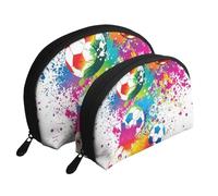 des éclaboussures colorées Partout sur Le Football, Trousse de Maquillage Coquille Femme Petit Porte-Monnaie Trousse de Toilette Trousse à cosmétiques 2 pièces