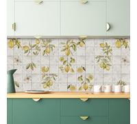 Des étiquettes de murs, Autocollants for carrelage imperméables à décoller et coller, feuilles de citron jaunes, plusieurs tailles, 24 pièces(24 Pcs/10x10cm)