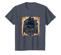 des garçons Pirates nés pour Piller Une Chasse au trésor aventureuse T-Shirt, Enfant, Bleu Chiné, 6 Ans