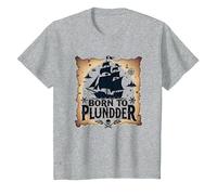 des garçons Pirates nés pour Piller Une Chasse au trésor aventureuse T-Shirt, Enfant, Gris Chiné, 4 Ans