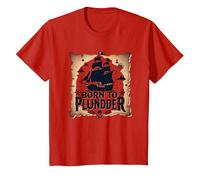 des garçons Pirates nés pour Piller Une Chasse au trésor aventureuse T-Shirt, Enfant, Rouge, 4 Ans