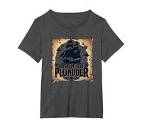 des garçons Pirates nés pour Piller Une Chasse au trésor aventureuse T-Shirt, Femme Grandes Tailles, Chiné Foncé, 4X
