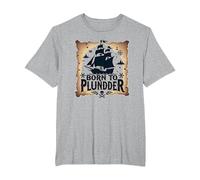 des garçons Pirates nés pour Piller Une Chasse au trésor aventureuse T-Shirt, Homme Grandes Tailles, Gris Chiné, 3X Tall