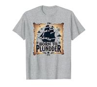 des garçons Pirates nés pour Piller Une Chasse au trésor aventureuse T-Shirt, Homme, Gris Chiné, 3XL