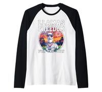 DES LAMAS POUR LA LIBERTÉ, FOURRURE, UN LAMA PATRIOTIQUE ET DRÔLE DE QUATRIÈME ANNÉE Manche Raglan