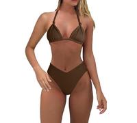 des Maillots de Bain des Maillots de Bain Women with Breast Without Bracket Solid Color Bikini with Breast Big Swimsuit Maillot Femma Maillot Bikini Femme (Brown S)
