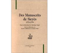 Des manuscrits de Sieyès, 1773-1799 - Emmanuel Joseph Sieyès - Honore Champion - relié - Livre